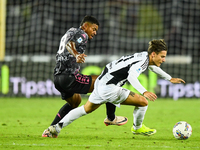 Nicolo Fagioli of Juventus fights for the ball with Tino Anjorin of Empoli during the Serie A match between Empoli and Juventus at Stadio Ca...