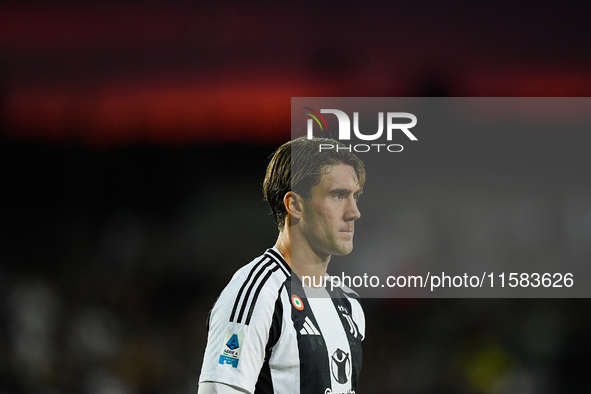 Dusan Vlahovic of Juventus during the Serie A match between Empoli and Juventus at Stadio Carlo Castellani in Empoli, Italy, on September 14...