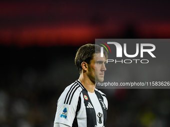 Dusan Vlahovic of Juventus during the Serie A match between Empoli and Juventus at Stadio Carlo Castellani in Empoli, Italy, on September 14...