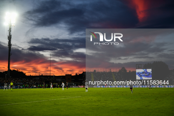 A general view with a sunset during the Serie A match between Empoli and Juventus at Stadio Carlo Castellani in Empoli, Italy, on September...