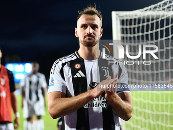 Federico Gatti of Juventus salutes supporters after the Serie A match between Empoli and Juventus at Stadio Carlo Castellani in Empoli, Ital...