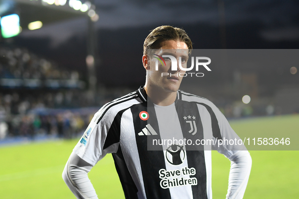 Nicolo Fagioli of Juventus salutes supporters after the Serie A match between Empoli and Juventus at Stadio Carlo Castellani in Empoli, Ital...