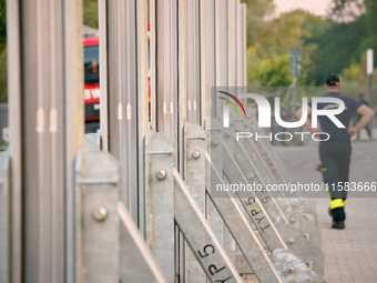 Detail of a newly installed flood barrier is seen in Frankfurt (Oder) on 17 September, 2024. After warnings of increasing water levels on se...