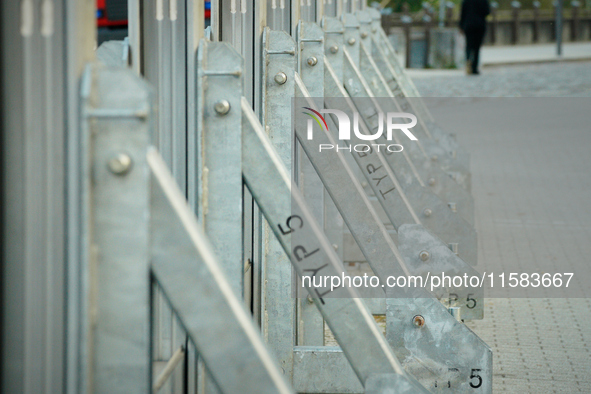 Detail of a newly installed flood barrier is seen in Frankfurt (Oder) on 17 September, 2024. After warnings of increasing water levels on se...