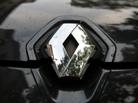 The Renault logo in the rain is seen on the street in Krakow, Poland, on August 21, 2024. (