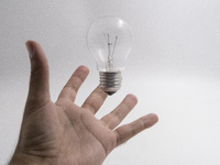 A hand throws the lamp in the air in Chania, Crete Island, Greece, on September 18, 2024. (