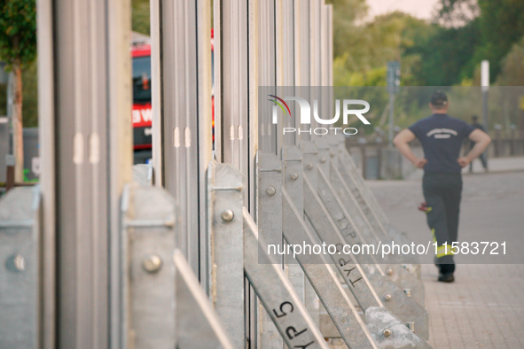 Detail of a newly installed flood barrier is seen in Frankfurt (Oder) on 17 September, 2024. After warnings of increasing water levels on se...