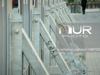 Detail of a newly installed flood barrier is seen in Frankfurt (Oder) on 17 September, 2024. After warnings of increasing water levels on se...