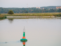 A buoy is seen floating in the Oder river in Frankfurt (Oder) on 17 September, 2024. After warnings of increasing water levels on several ri...