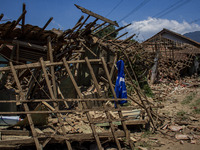 The ruins of a house after a 5.0 magnitude earthquake strike in Kertasari, West Java, on September 18, 2024. At least 700 houses are damaged...