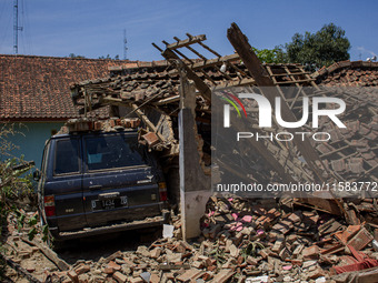 The ruins of a house after a 5.0 magnitude earthquake strike in Kertasari, West Java, on September 18, 2024. At least 700 houses are damaged...