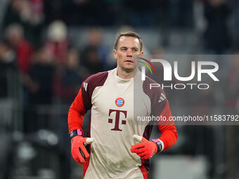 Manuel Neuer of Bayern Munich  looks on  during the Champions League Round 1 match between Bayern Munich v Dinamo Zagreb, at the Allianz Are...