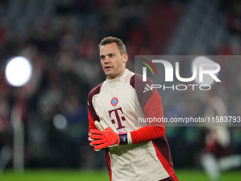 Manuel Neuer of Bayern Munich  looks on  during the Champions League Round 1 match between Bayern Munich v Dinamo Zagreb, at the Allianz Are...