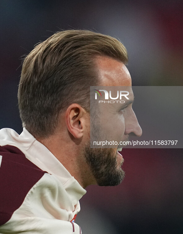 Harry Kane of Bayern Munich  looks on  during the Champions League Round 1 match between Bayern Munich v Dinamo Zagreb, at the Allianz Arena...