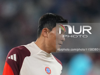 Minjae Kim of Bayern Munich  looks on  during the Champions League Round 1 match between Bayern Munich v Dinamo Zagreb, at the Allianz Arena...