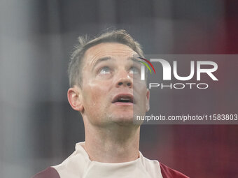 Manuel Neuer of Bayern Munich  looks on  during the Champions League Round 1 match between Bayern Munich v Dinamo Zagreb, at the Allianz Are...