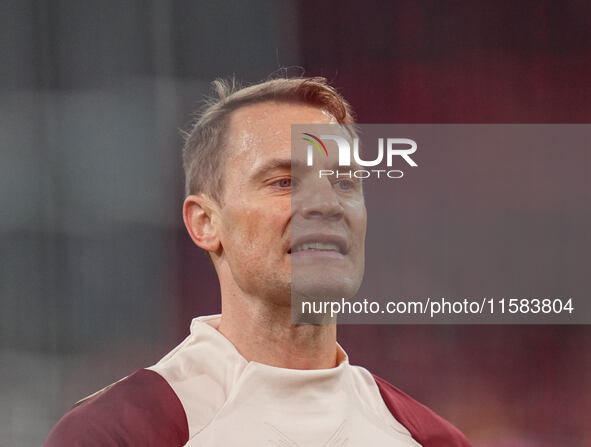 Manuel Neuer of Bayern Munich  looks on  during the Champions League Round 1 match between Bayern Munich v Dinamo Zagreb, at the Allianz Are...