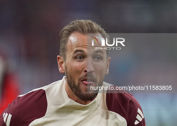 Harry Kane of Bayern Munich  looks on  during the Champions League Round 1 match between Bayern Munich v Dinamo Zagreb, at the Allianz Arena...