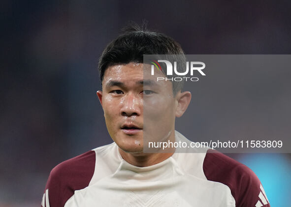 Minjae Kim of Bayern Munich  looks on  during the Champions League Round 1 match between Bayern Munich v Dinamo Zagreb, at the Allianz Arena...