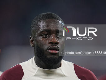 Dayot Upamecano of Bayern Munich  looks on  during the Champions League Round 1 match between Bayern Munich v Dinamo Zagreb, at the Allianz...