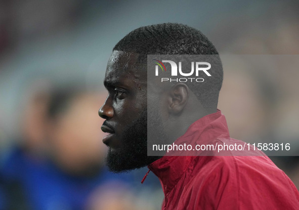 Dayot Upamecano of Bayern Munich  looks on  during the Champions League Round 1 match between Bayern Munich v Dinamo Zagreb, at the Allianz...