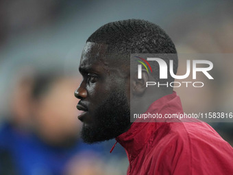 Dayot Upamecano of Bayern Munich  looks on  during the Champions League Round 1 match between Bayern Munich v Dinamo Zagreb, at the Allianz...