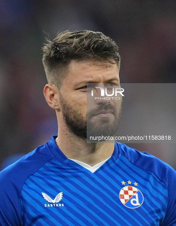 Bruno Petković of GNK Dinamo  looks on  during the Champions League Round 1 match between Bayern Munich v Dinamo Zagreb, at the Allianz Aren...