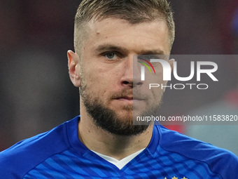 Stefan Ristovski of GNK Dinamo  looks on  during the Champions League Round 1 match between Bayern Munich v Dinamo Zagreb, at the Allianz Ar...