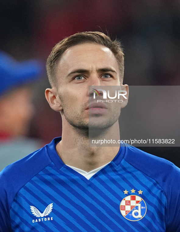 Marko Rog of GNK Dinamo  looks on  during the Champions League Round 1 match between Bayern Munich v Dinamo Zagreb, at the Allianz Arena, in...