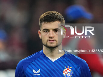 Martin Baturina of GNK Dinamo  looks on  during the Champions League Round 1 match between Bayern Munich v Dinamo Zagreb, at the Allianz Are...