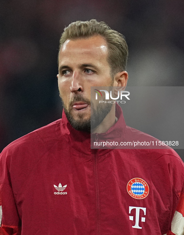 Harry Kane of Bayern Munich  looks on  during the Champions League Round 1 match between Bayern Munich v Dinamo Zagreb, at the Allianz Arena...