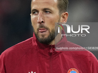 Harry Kane of Bayern Munich  looks on  during the Champions League Round 1 match between Bayern Munich v Dinamo Zagreb, at the Allianz Arena...