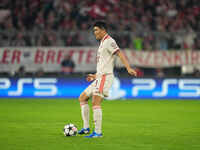 Minjae Kim of Bayern Munich  controls the ball  during the Champions League Round 1 match between Bayern Munich v Dinamo Zagreb, at the Alli...