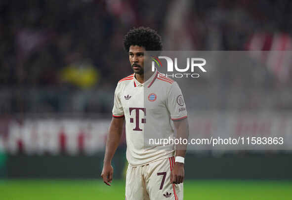 Serge Gnabry of Bayern Munich  looks on  during the Champions League Round 1 match between Bayern Munich v Dinamo Zagreb, at the Allianz Are...