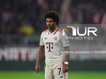 Serge Gnabry of Bayern Munich  looks on  during the Champions League Round 1 match between Bayern Munich v Dinamo Zagreb, at the Allianz Are...