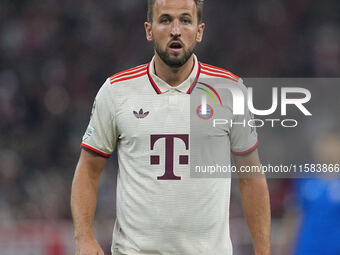 Harry Kane of Bayern Munich  looks on  during the Champions League Round 1 match between Bayern Munich v Dinamo Zagreb, at the Allianz Arena...