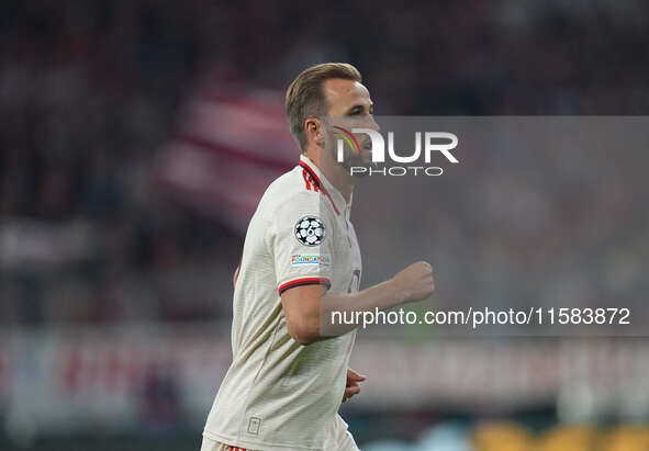 Harry Kane of Bayern Munich  looks on  during the Champions League Round 1 match between Bayern Munich v Dinamo Zagreb, at the Allianz Arena...