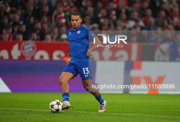 Samy Mmaee of GNK Dinamo  controls the ball  during the Champions League Round 1 match between Bayern Munich v Dinamo Zagreb, at the Allianz...