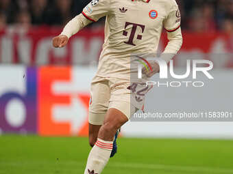 Jamal Musiala of Bayern Munich  looks on  during the Champions League Round 1 match between Bayern Munich v Dinamo Zagreb, at the Allianz Ar...