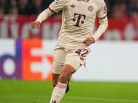 Jamal Musiala of Bayern Munich  looks on  during the Champions League Round 1 match between Bayern Munich v Dinamo Zagreb, at the Allianz Ar...