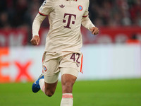 Jamal Musiala of Bayern Munich  looks on  during the Champions League Round 1 match between Bayern Munich v Dinamo Zagreb, at the Allianz Ar...