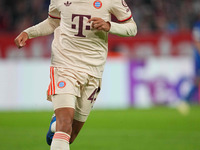 Jamal Musiala of Bayern Munich  looks on  during the Champions League Round 1 match between Bayern Munich v Dinamo Zagreb, at the Allianz Ar...