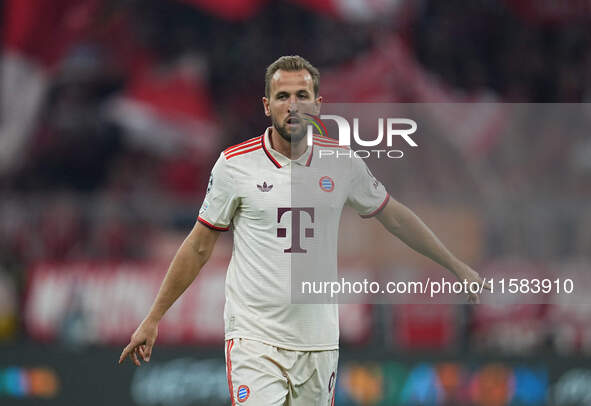 Harry Kane of Bayern Munich  gestures  during the Champions League Round 1 match between Bayern Munich v Dinamo Zagreb, at the Allianz Arena...