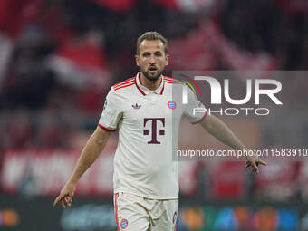 Harry Kane of Bayern Munich  gestures  during the Champions League Round 1 match between Bayern Munich v Dinamo Zagreb, at the Allianz Arena...