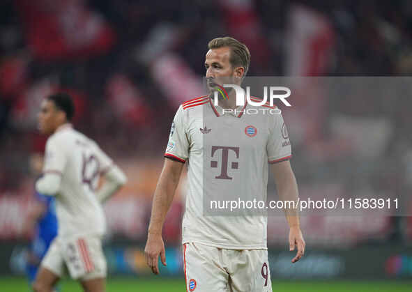 Harry Kane of Bayern Munich  gestures  during the Champions League Round 1 match between Bayern Munich v Dinamo Zagreb, at the Allianz Arena...