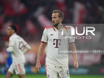 Harry Kane of Bayern Munich  gestures  during the Champions League Round 1 match between Bayern Munich v Dinamo Zagreb, at the Allianz Arena...