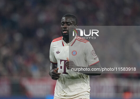 Dayot Upamecano of Bayern Munich  looks on  during the Champions League Round 1 match between Bayern Munich v Dinamo Zagreb, at the Allianz...