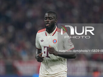 Dayot Upamecano of Bayern Munich  looks on  during the Champions League Round 1 match between Bayern Munich v Dinamo Zagreb, at the Allianz...