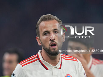 Harry Kane of Bayern Munich  looks on  during the Champions League Round 1 match between Bayern Munich v Dinamo Zagreb, at the Allianz Arena...