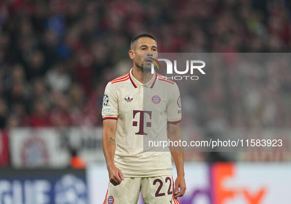 Raphaël Guerreiro of Bayern Munich  gestures  during the Champions League Round 1 match between Bayern Munich v Dinamo Zagreb, at the Allian...